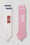 2 Pairs of Bad Girl Written Striped Above-Knee Women's Socks
