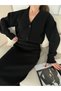 Marchè Bien Women's V-Neck 3-Button Cardigan Knitwear Double Skirt Set - Black - 5