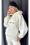 Marchè Bien Women's Embroidered 3 Thread Cotton Sweat Top and Bottom Set - White - 6