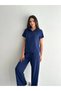 Marchè Bien Kadın Osy Modal Soft Textured Short Sleeve Collared Trousers Double Set - Navy Blue - 6