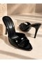 Verde Black Patent Leather Heeled Slippers