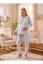New Season Blue Patterned Shawl Collar 100% Cotton Winter Long Sleeve Special Design Maternity Pajama Set with Nursing Features - 4