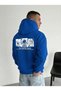 Men's Printed Hooded Pocket Hoodie 3 Thread Cotton Sweatshirt - Cobalt Blue - 5