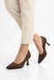 Zaret side buckle women's low heeled stiletto coffee satin - 7