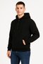 Men's Hooded Hoodie with Pockets and Snap Fasteners, 3-Yarn Cotton Sweatshirt - Black