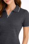 Marchè Bien Women's Summer Woven Knitwear T-Shirt Buttonless Polo Collar Short Sleeve T-Shirt - Black - 4