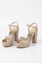 Lulas cross-strap platform women's evening heels - gold glitter - 8