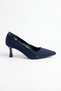 Zaret side buckle women's low heeled stiletto navy blue satin - 3