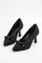 Omel v neck bow trimmed women's low heeled stiletto black satin - 4