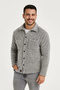Marchè Bien Men's Plush Fleece Cardigan Shirt with Collar, Buttoned Chest Pockets, Soft Texture - Gray