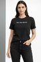 Women's Waffle Fabric T-Shirt Regular Fit Crew Neck Printed T-Shirt - Black - 3
