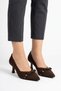 Omel v neck bow trimmed women's low heeled stiletto coffee satin