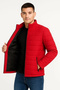 Men's Bomber Coat Water Repellent Quilted Lined Jacket with Zipper Pockets - Red