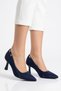 Zaret side buckle women's low heeled stiletto navy blue satin