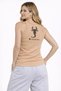 Marchè Bien Women's Ribbed Athlete Crew Neck Slim Fit Back Printed Sports Athlete Top - Beige - 6