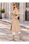 Women's Hijab-Friendly Lined Long Wide Fit Trench Coat with Detachable Cape Belted Water Repellent Micro Fabric - 5