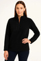Marchè Bien Women's Polar Fleece Sweater with High Collar, Half Zipper, Zippered Chest Pocket, Black Piping - Black - 2