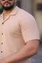 Marchè Bien Men's Waffle Fabric Short Sleeve Buttoned Open Collar Regular Fit Shirt - Beige - 2