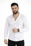 Marchè Bien Men's Waffle Fabric Long Sleeve Buttoned Open Collar Regular Fit Shirt - White - 4