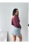 Marchè Bien Women's Lace Detailed V-Neck Back V-Neck Cashmere Textured Long Sleeve Blouse - Burgundy - 2
