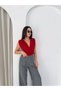 Marchè Bien Women's Padded Sleeveless V-Neck Draped Crop Blouse Lycra Fit - Red - 2