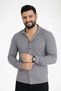 Men's Waffle Fabric Long Sleeve Buttoned Open Collar Regular Fit Shirt - Smoked - 4