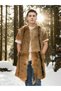 Marchè Bien Erkek Premium Natural Fur Leather Sleeveless Long Vest - Coffee