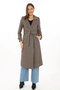 Marchè Bien Women's Fish-Scale Patterned Cashmere Coat Long Length Double-Breasted Collar Belted Lined Hijab Coat - Vizo - 6