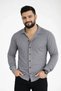 Men's Waffle Fabric Long Sleeve Buttoned Open Collar Regular Fit Shirt - Smoked - 3