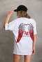 Women's Printed T-Shirt Short Sleeve Crew Neck Oversize T-Shirt - White - 2