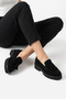 Temyas fringe-trimmed women's genuine leather loafer shoes - black suede