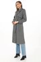 Marchè Bien Women's Long Cashmere Coat with Herringbone Weave, Double-Breasted Collar, Belted, with Pockets - Smoked