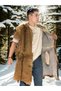 Marchè Bien Erkek Premium Natural Fur Leather Sleeveless Long Vest - Coffee - 3
