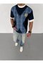 Men's Crew Neck Printed Short Sleeve Oversized T-Shirt - Black