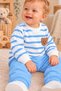 Baby Boy Striped Embossed Teddy Bear Embroidered Cotton Seasonal 2-Piece Top and Bottom Set - 7