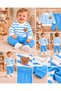 Baby Boy Striped Embossed Teddy Bear Embroidered Cotton Seasonal 2-Piece Top and Bottom Set - 5