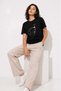Women's Minimal Printed T-Shirt with Dog Figure Short Sleeve Summer T-Shirt - Black - 3