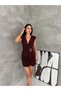 Marchè Bien Women's Double-Breasted Draped Buckle Mini Dress Stylish Evening Dress - Brown - 4