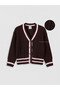 Two Mt Shop Quality Brown V-Neck Striped Girls' Knitwear Cardigan