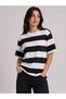 Marchè Bien Women's Striped Oversize T-Shirt Crew Neck Short Sleeve Summer T-Shirt - Black - 3