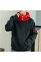 Anime Jujutsu Kaisen Red Black Collar Sleeve Pocket Detail Hooded Sweatshirt