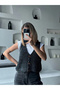 Knitwear Sleeveless Buttoned Vest - Black - 4