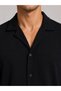 Men's Crepe Fabric Breathable Short Sleeve Shirt Pocket Shorts Bottom Top Set - Black - 2