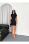 Marchè Bien Women's Crew Neck Short Sleeve Lycra Dress - Black - 3