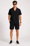 Marchè Bien Men's 2-Piece Crepe Fabric Pocket Shirt Shorts Set Short Sleeve Lace-Up - Black & Smoked - 5