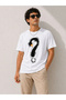 Marchè Bien Men's Swan Figured Question Mark Printed T-Shirt Short Sleeve T-Shirt - White