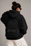 Women's 3 Thread Yarn Hooded Sweatshirt with Full Zipper and Back Bag Detail - Black