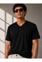 Marchè Bien Men's V-Neck Basic T-Shirt Short Sleeve Summer Regular Fit T-Shirt - Black