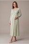 Women's Green Lace Long Sleeve Maternity Nightgown Set for Easy Breastfeeding - 3