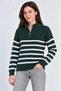 Marchè Bien Women's High Collar Half-Zip Striped Thessaloniki Knit Sweater - Nefti Green - 3